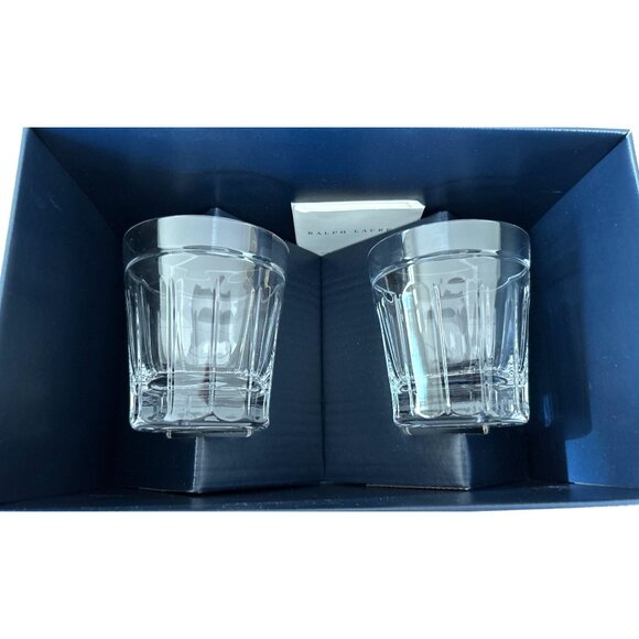 Ralph Lauren Coraline Double Old Fashioned Glass Set Of 2 Crystal Whiskey Rocks - Picture 1 of 5